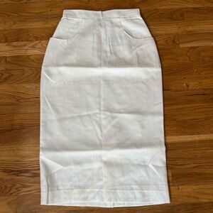 Vintage Michele Ivory Linen Blend Midi Skirt 90s Minimalist